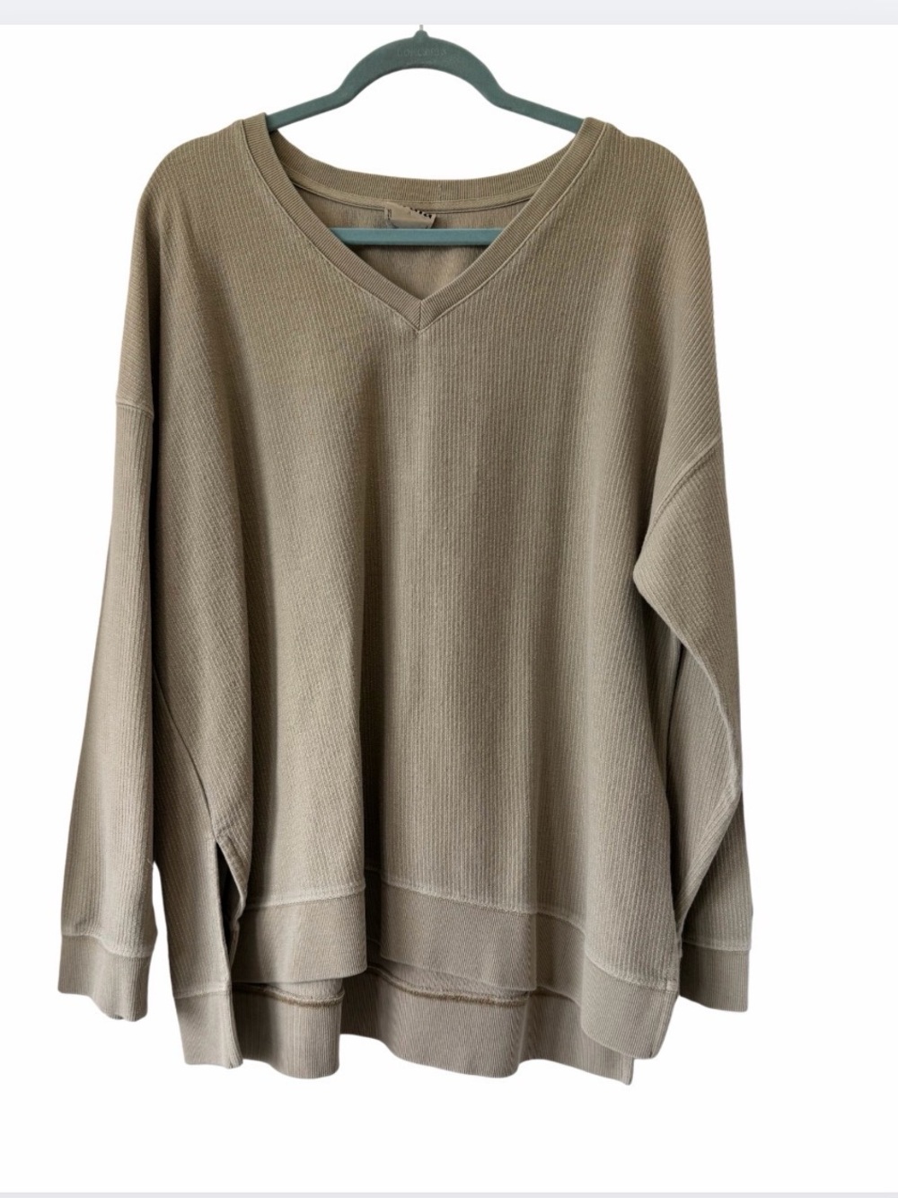 ARULA Beige V-Neck Waffle Knit Top